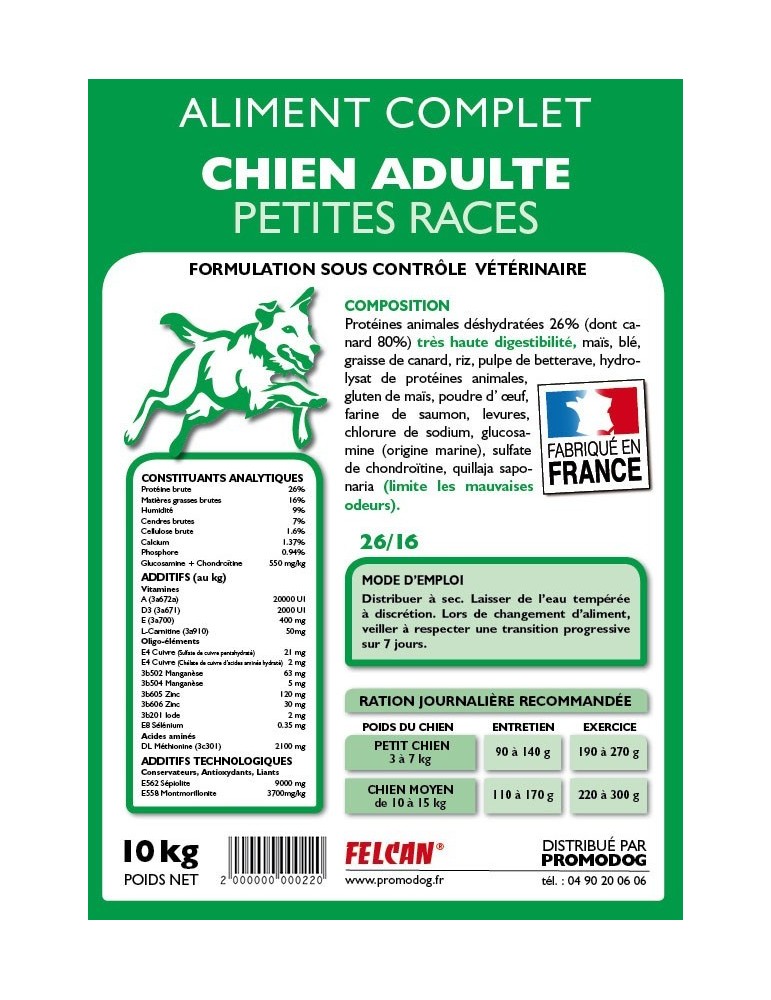 Croquettes Felcan haut de gamme pour chien adulte de petite race