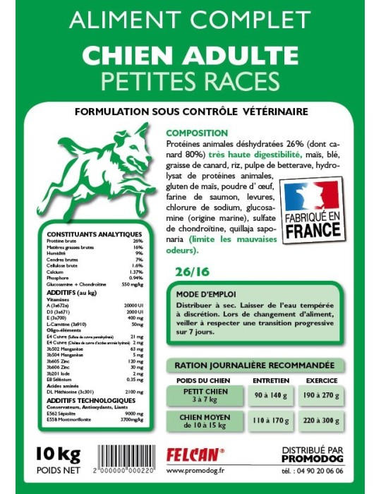 Croquettes Felcan haut de gamme pour chien adulte de petite race