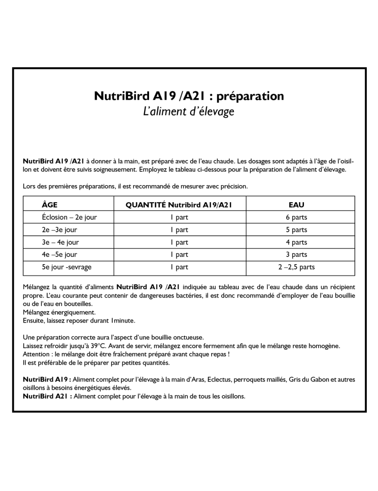 NutriBird A21 - Aliment d'élevage