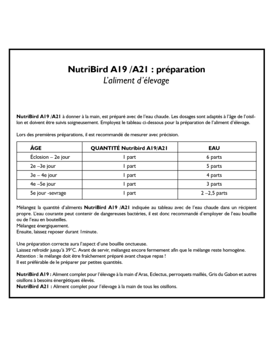 NutriBird A21 - Aliment d'élevage