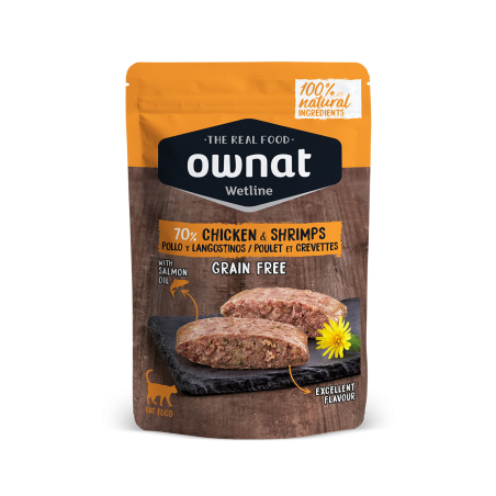 OWNAT Pâtée pour Chat - Sans Céréales - Poulet et Crevettes