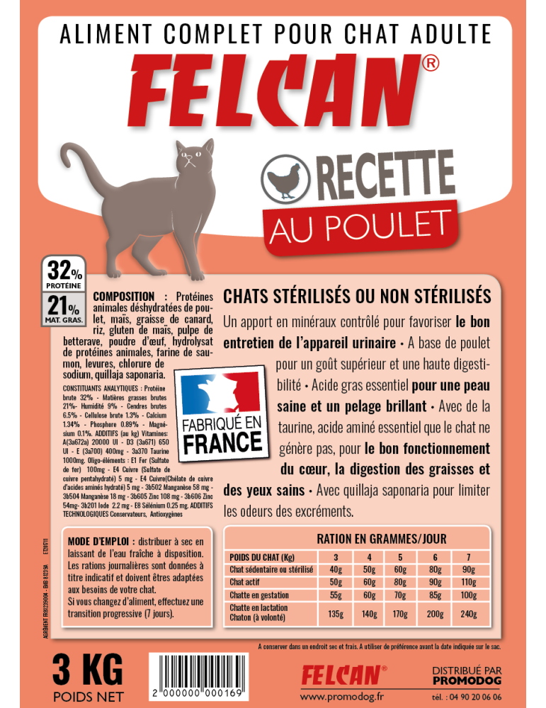 Croquettes Felcan haut de gamme au canard pour chat adulte