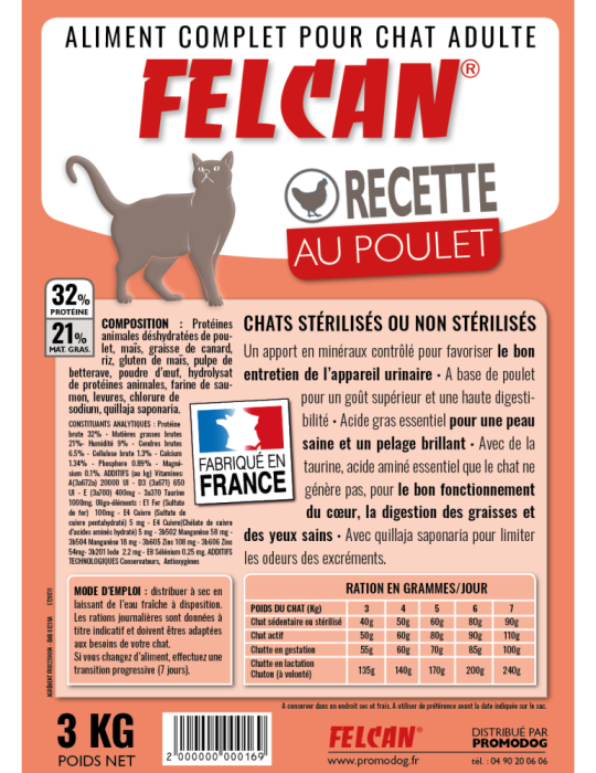 Croquettes Felcan haut de gamme au canard pour chat adulte