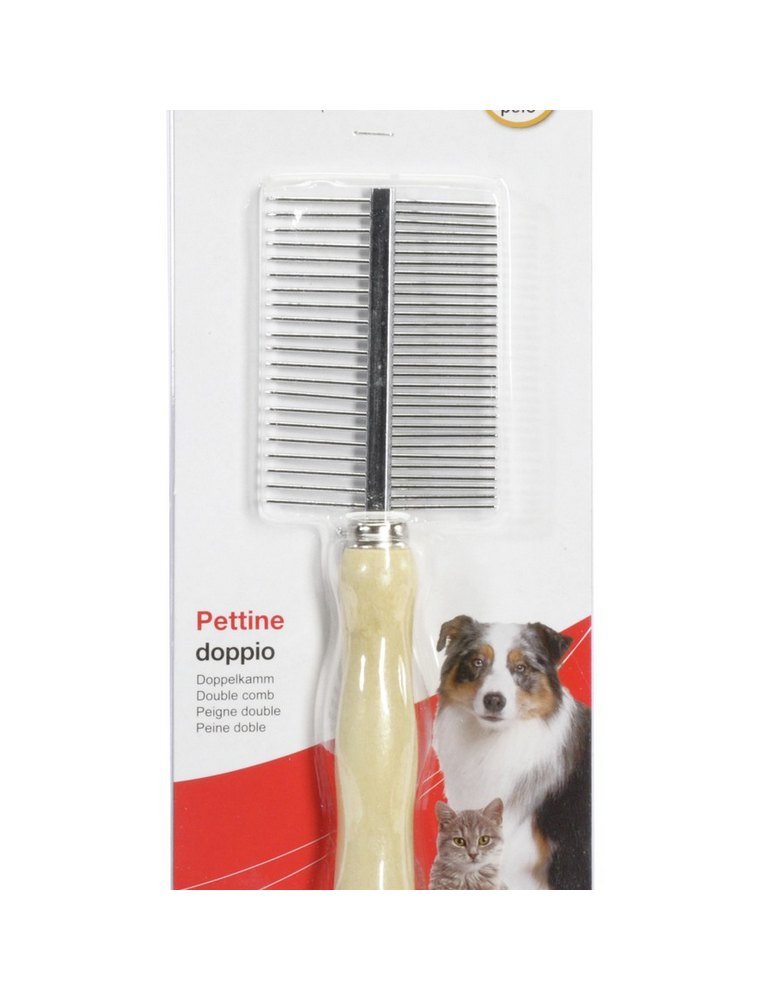 Peigne Double Manche en Bois - Chien et Chat