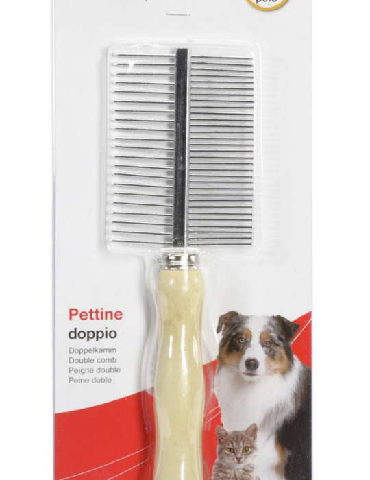 Peigne Double Manche en Bois - Chien et Chat