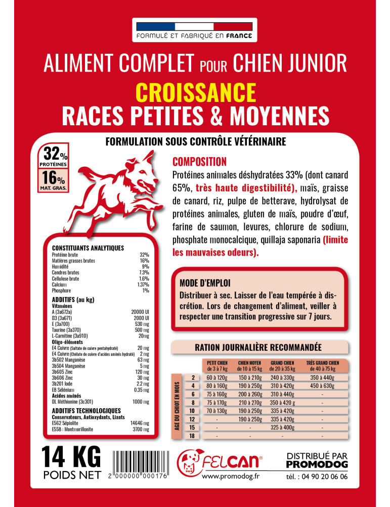 Croquettes felcan haut de gamme au canard pour chiot