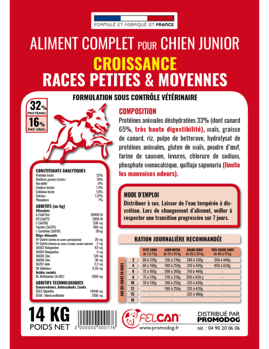 Croquettes felcan haut de gamme au canard pour chiot