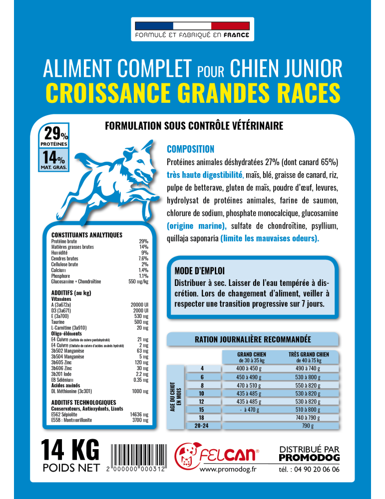 Croquettes croissance  haut de gamme au canard pour chiot