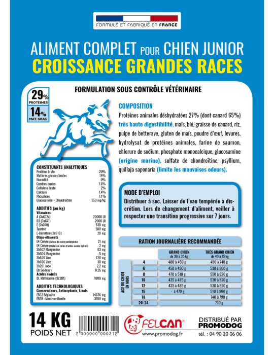Croquettes croissance  haut de gamme au canard pour chiot