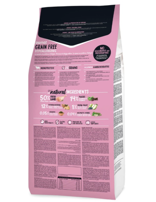 Croquettes hypoallergénique Ownat Grain Free Agneau 14kg