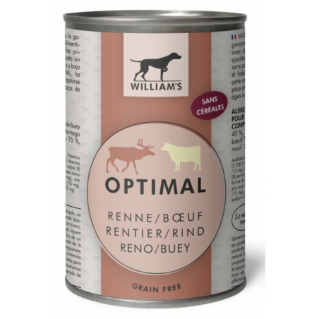 WILLIAM'S OPTIMAL - Pâtée Pour Chien - Sans Céréales - Renne & Boeuf