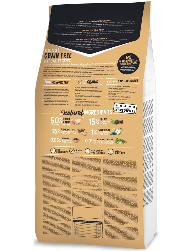 OWNAT Hypoallergénique Grain Free Agneau 14kg
