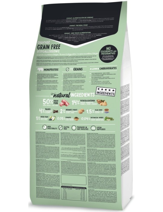 OWNAT Hypoallergénique Grain Free Porc 14kg